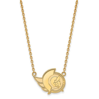 Sterling Silver Gold-plated NHL LogoArt Ottawa Senators Large Enameled Pendant 18 inch Necklace