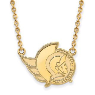 Sterling Silver Gold-plated NHL LogoArt Ottawa Senators Large Enameled Pendant 18 inch Necklace