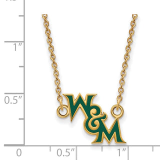 Sterling Silver Gold-plated LogoArt College of William and Mary Small Enameled Pendant 18 inch Necklace