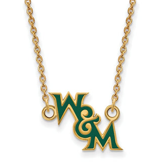 Sterling Silver Gold-plated LogoArt College of William and Mary Small Enameled Pendant 18 inch Necklace