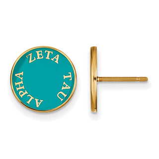 Sterling Silver Gold-plated LogoArt Zeta Tau Alpha Sorority Text Color Enamel Post Earrings GP019ZTA