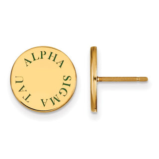 Sterling Silver Gold-plated LogoArt Alpha Sigma Tau Sorority Text Color Enamel Post Earrings GP020ALS