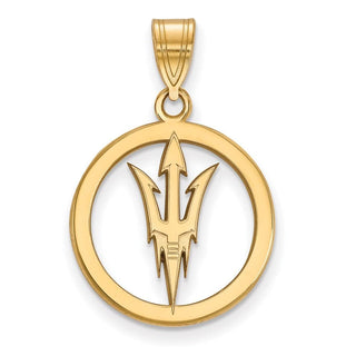 Sterling Silver Gold-plated LogoArt Arizona State University Pitchfork Medium Circle Pendant