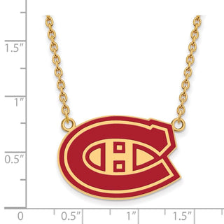 Sterling Silver Gold-plated NHL LogoArt Montreal Canadiens Large Enameled Pendant 18 inch Necklace