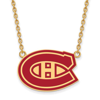 Sterling Silver Gold-plated NHL LogoArt Montreal Canadiens Large Enameled Pendant 18 inch Necklace