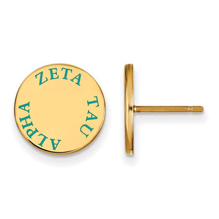 Sterling Silver Gold-plated LogoArt Zeta Tau Alpha Sorority Text Color Enamel Post Earrings GP020ZTA