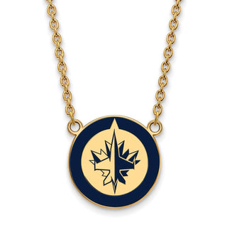 Sterling Silver Gold-plated NHL LogoArt Winnipeg Jets Large Enameled Pendant 18 inch Necklace