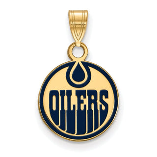 Sterling Silver Gold-plated NHL LogoArt Edmonton Oilers Small Enameled Pendant