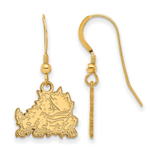 Sterling Silver Gold-plated LogoArt Texas Christian University Horned Frog Small Dangle Wire Earrings