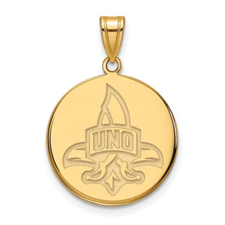 Sterling Silver Gold-plated LogoArt University of New Orleans Privateers Large Disc Pendant
