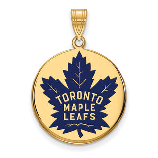 Sterling Silver Gold-plated NHL LogoArt Toronto Maple Leafs Large Enameled Disc Pendant