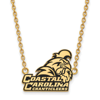 Sterling Silver Gold-plated LogoArt Coastal Carolina University Chanticleers Large Enameled Pendant 18 inch Necklace