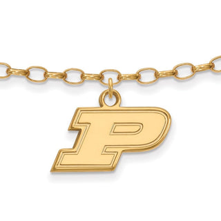 Sterling Silver Gold-plated LogoArt Purdue University Letter P 9-inch Anklet
