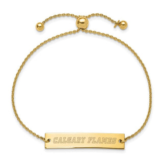 Sterling Silver Gold-plated NHL LogoArt Calgary Flames Small Bar Adjustable 9 inch Bracelet