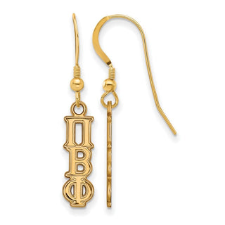 Sterling Silver Gold-plated LogoArt Pi Beta Phi Extra Sorority Greek Letters Small Dangle Wire Earrings