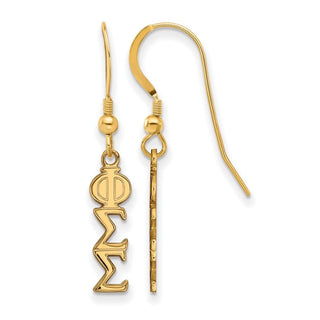 Sterling Silver Gold-plated LogoArt Phi Sigma Sigma Sorority Greek Letters Small Dangle Wire Earrings