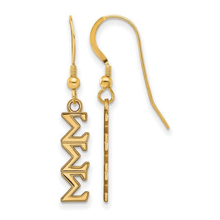 Sterling Silver Gold-plated LogoArt Sigma Sigma Sigma Sorority Greek Letters Small Dangle Wire Earrings