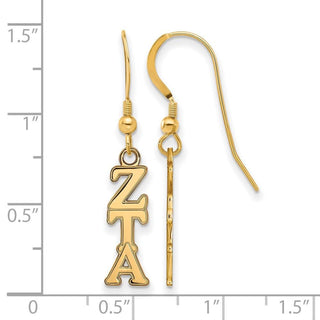 Sterling Silver Gold-plated LogoArt Zeta Tau Alpha Sorority Greek Letters Small Dangle Wire Earrings