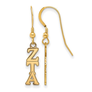 Sterling Silver Gold-plated LogoArt Zeta Tau Alpha Sorority Greek Letters Small Dangle Wire Earrings