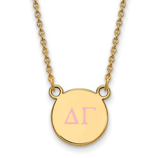 Sterling Silver Gold-plated LogoArt Delta Gamma Sorority Greek Letters Small Color Enamel Pendant 18 inch Necklace GP027DG-18