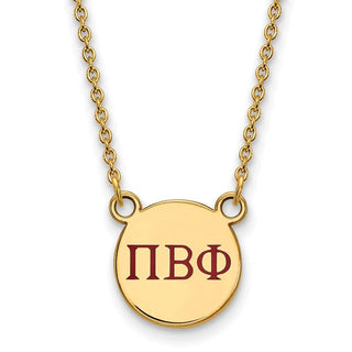 Sterling Silver Gold-plated LogoArt Pi Beta Phi Sorority Greek Letters Small Color Enamel Pendant 18 inch Necklace GP027PBP-18