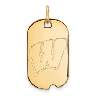 14k Gold LogoArt University of Wisconsin Letter W Small Dog Tag Pendant