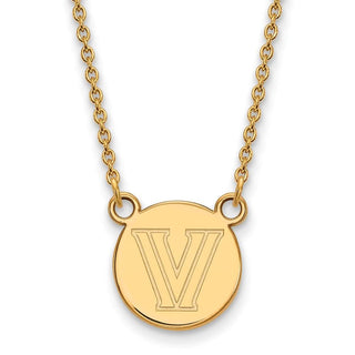 Sterling Silver Gold-plated LogoArt Villanova University Letter V Small Disc 18 inch Necklace