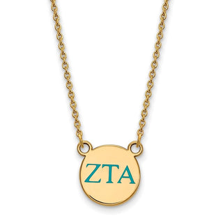 Sterling Silver Gold-plated LogoArt Zeta Tau Alpha Sorority Greek Letters Small Color Enamel Pendant 18 inch Necklace GP027ZTA-18