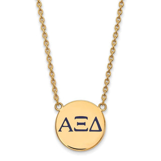 Sterling Silver Gold-plated LogoArt Alpha Xi Delta Sorority Greek Letters Large Color Enamel Pendant 18 inch Necklace GP028AXD-18