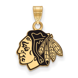 Sterling Silver Gold-plated NHL LogoArt Chicago Blackhawks Small Enameled Pendant