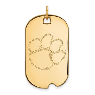 Sterling Silver Gold-plated LogoArt Clemson University Tiger Paw Large Dog Tag Pendant