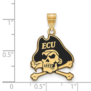 Sterling Silver Gold-plated LogoArt East Carolina University Pirate Large Enameled Pendant GP028ECU