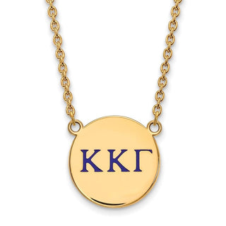 Sterling Silver Gold-plated LogoArt Kappa Kappa Gamma Sorority Greek Letters Large Color Enamel Pendant 18 inch Necklace GP028KKG-18