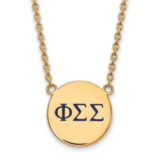 Sterling Silver Gold-plated LogoArt Phi Sigma Sigma Sorority Greek Letters Large Color Enamel Pendant 18 inch Necklace GP028PSS-18