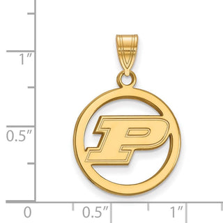Sterling Silver Gold-plated LogoArt Purdue University Letter P Medium Circle Pendant
