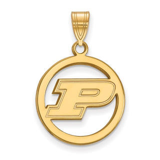 Sterling Silver Gold-plated LogoArt Purdue University Letter P Medium Circle Pendant