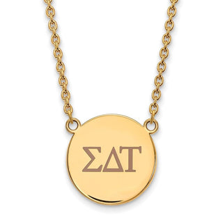 Sterling Silver Gold-plated LogoArt Sigma Delta Tau Sorority Greek Letters Large Color Enamel Pendant 18 inch Necklace GP028SDT-18