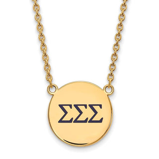 Sterling Silver Gold-plated LogoArt Sigma Sigma Sigma Sorority Greek Letters Large Color Enamel Pendant 18 inch Necklace GP028SSS-18