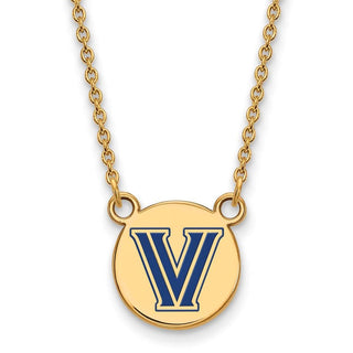 Sterling Silver Gold-plated LogoArt Villanova University Letter V Small Enameled Disc Pendant 18 inch Necklace
