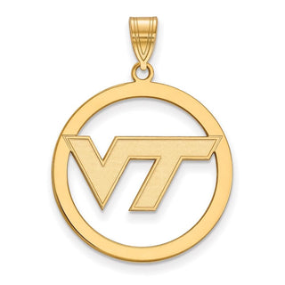 Sterling Silver Gold-plated LogoArt Virginia Tech V-T Extra Large Circle Pendant
