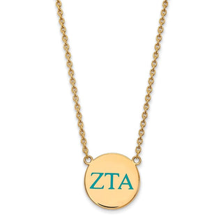 Sterling Silver Gold-plated LogoArt Zeta Tau Alpha Sorority Greek Letters Large Color Enamel Pendant 18 inch Necklace GP028ZTA-18