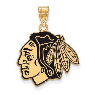 Sterling Silver Gold-plated NHL LogoArt Chicago Blackhawks Large Enameled Pendant