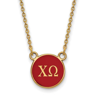 Sterling Silver Gold-plated LogoArt Chi Omega Sorority Greek Letters Small Color Enamel Pendant 18 inch Necklace GP029CHO-18