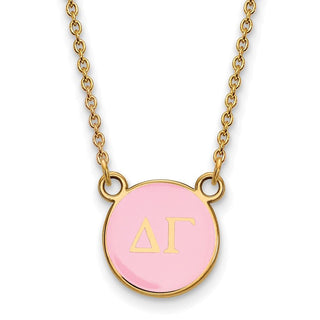 Sterling Silver Gold-plated LogoArt Delta Gamma Sorority Greek Letters Small Color Enamel Pendant 18 inch Necklace GP029DG-18