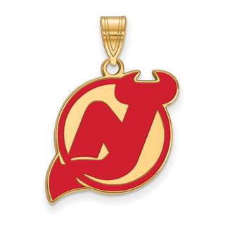 Sterling Silver Gold-plated NHL LogoArt New Jersey Devils Large Enameled Pendant