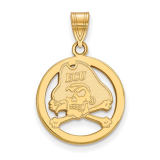 Sterling Silver Gold-plated LogoArt East Carolina University Pirate Small Circle Pendant