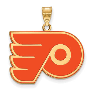 Sterling Silver Gold-plated NHL LogoArt Philadelphia Flyers Large Enameled Pendant