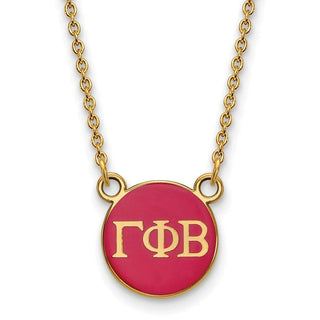 Sterling Silver Gold-plated LogoArt Gamma Phi Beta Sorority Greek Letters Small Color Enamel Pendant 18 inch Necklace GP029GPB-18