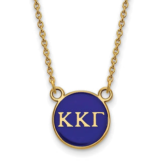 Sterling Silver Gold-plated LogoArt Kappa Kappa Gamma Sorority Greek Letters Small Color Enamel Pendant 18 inch Necklace GP029KKG-18