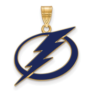 Sterling Silver Gold-plated NHL LogoArt Tampa Bay Lightning Large Enameled Pendant